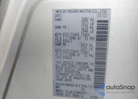 2013 Nissan Pathfinder Platinum from USA, damaged, VIN 5N1AR2MN9DC679472